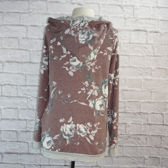 Mauve Gray Rose Floral Hoodie - Picture 4 of 8